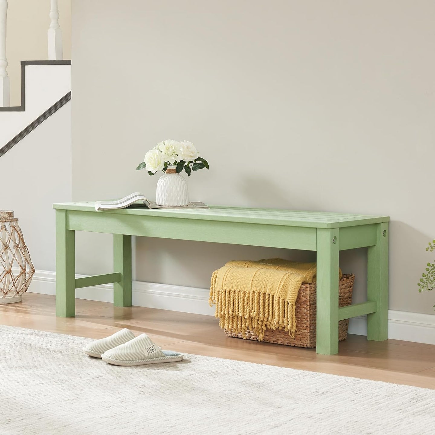 Psilvam Outdoor Bench, Two Person Poly Lumber Porch Bench, Weatherproof Garden Bench That Never Rot and Fade, All-Weather Patio Bench Suit for Garden, Porch, and Park